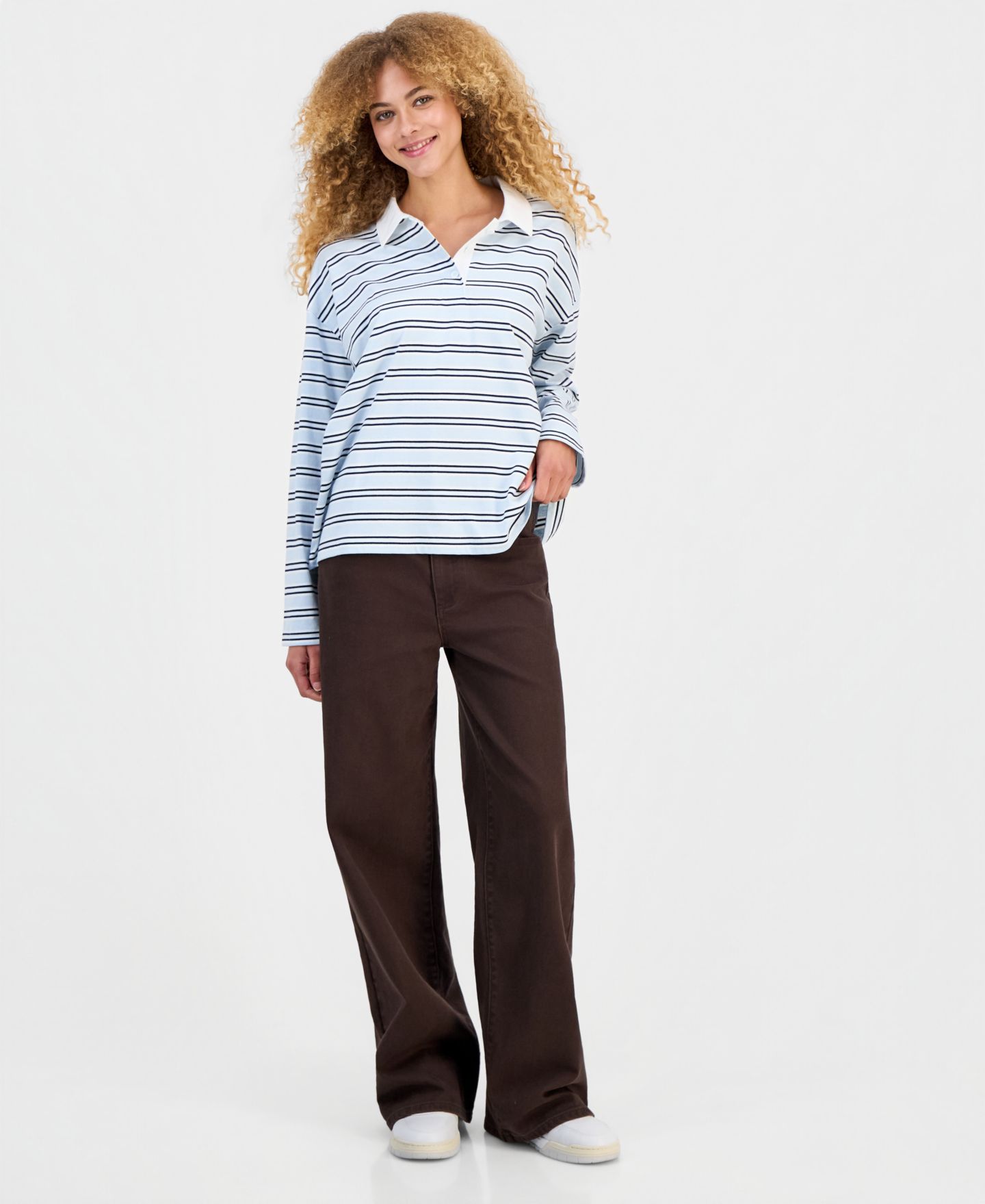 Топ Madden Girl Juniors' Striped Long-Sleeve Rugby Top, цвет: Синий комбинированный, вариант 1 — фото 4