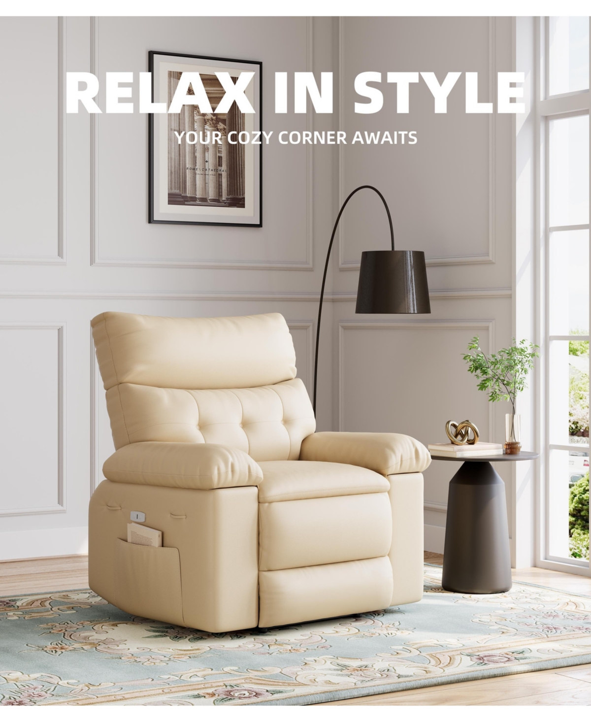 gaomon Manual Swivel Recliner Sofa Chair with Side Pocket for Living Room, Bedroom