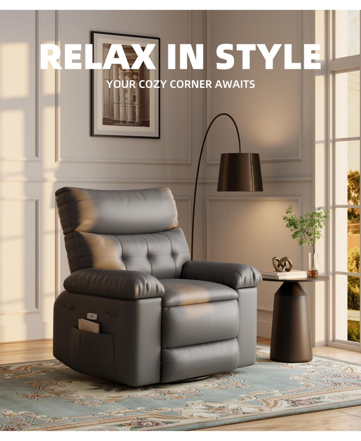 gaomon Manual Swivel Recliner Sofa Chair with Side Pocket for Living Room, Bedroom