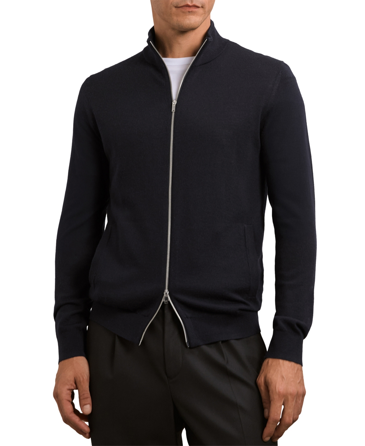 Reiss Men's Merino Wool Funnel-Neck Cardigan
