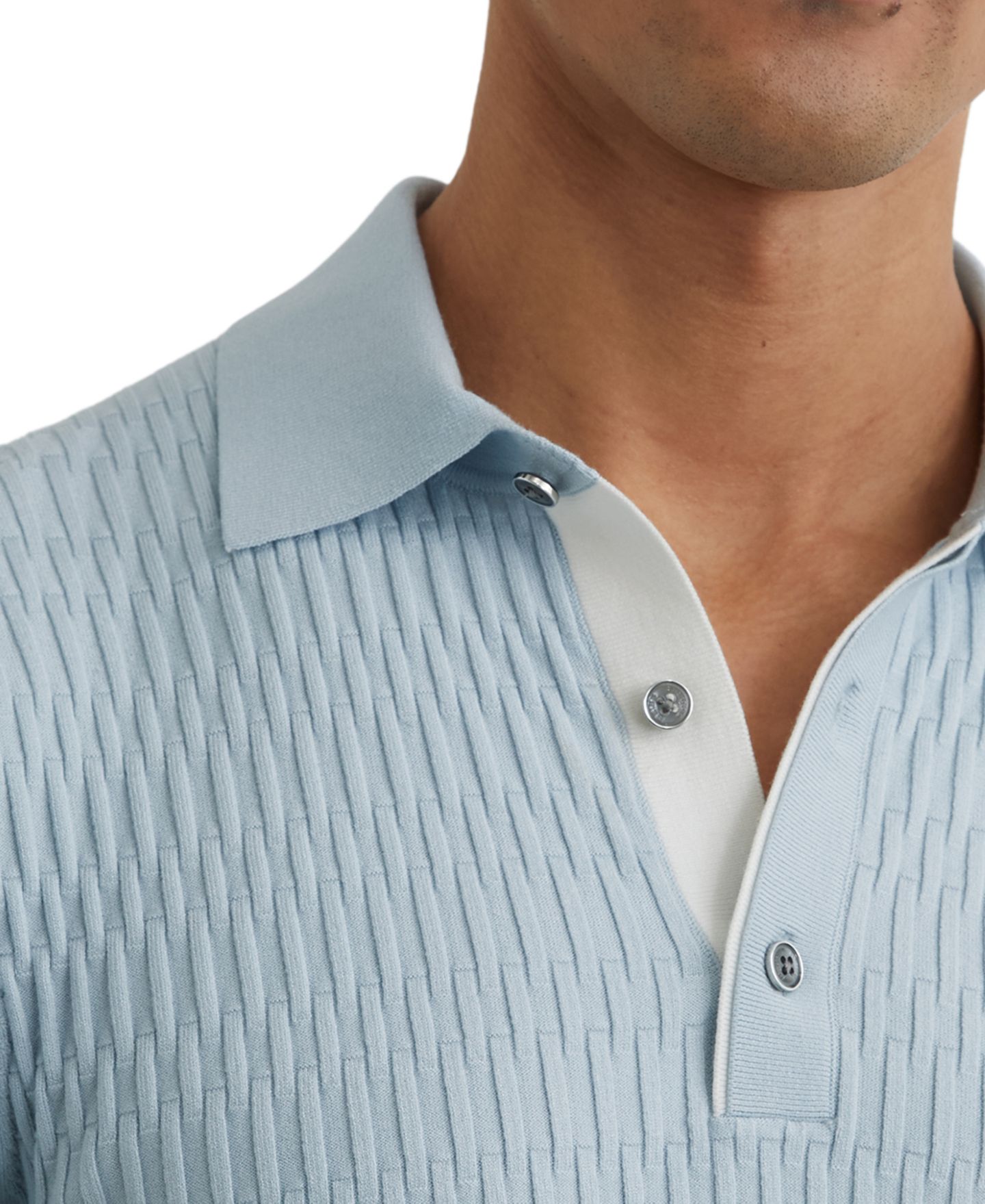 Мужское поло REISS Era Half Button Textured Polo Shirt, цвет: Мягкий синий — фото 5