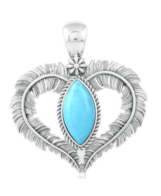 Sterling Silver Kingman Turquoise Feather Heart Pendant Enhancer