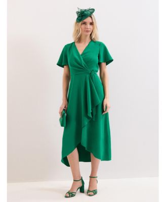 sage green bridesmaid dresses long sleeve Berylove Women Sage Bridesmaid Dress Satin A Line Long Sleeve Round Neck  Maxi Modest Wedding Guest Dress main image 1