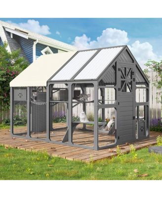 Extra Large Outdoor Cat House, Walk-In Catio with Roof, Bridges, Platforms, Boxes