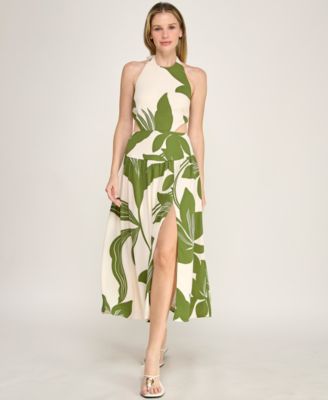Juniors' Halter Neck Fit And Flare Midi Dress