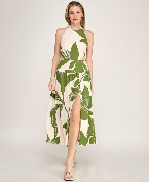 Женское платье ROW A Juniors' Halter Neck Fit And Flare Midi, цвет: Оливковый