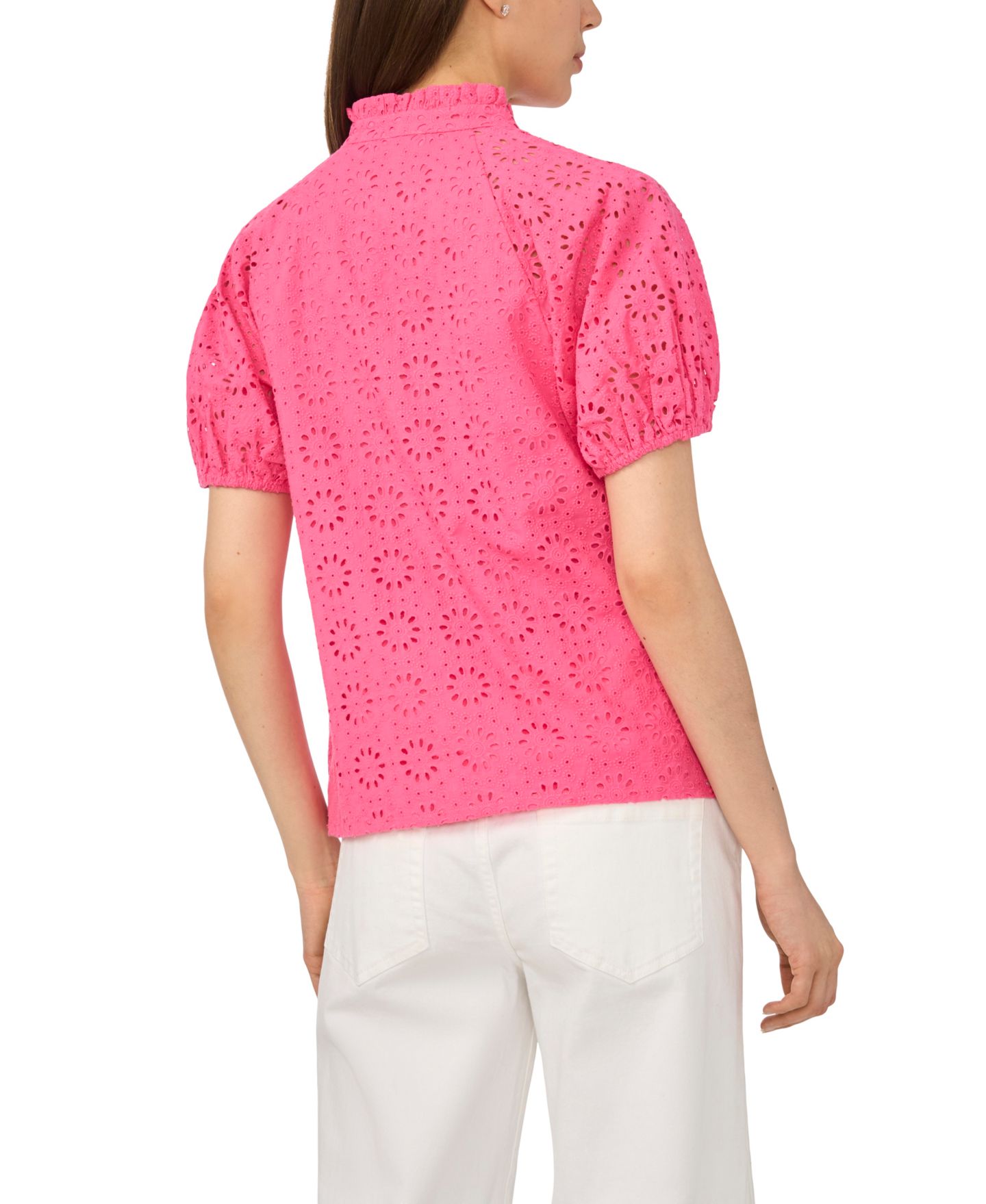 Женская блузка CeCe Short-Sleeve Split Neck Blouse, цвет: Azalea — фото 3
