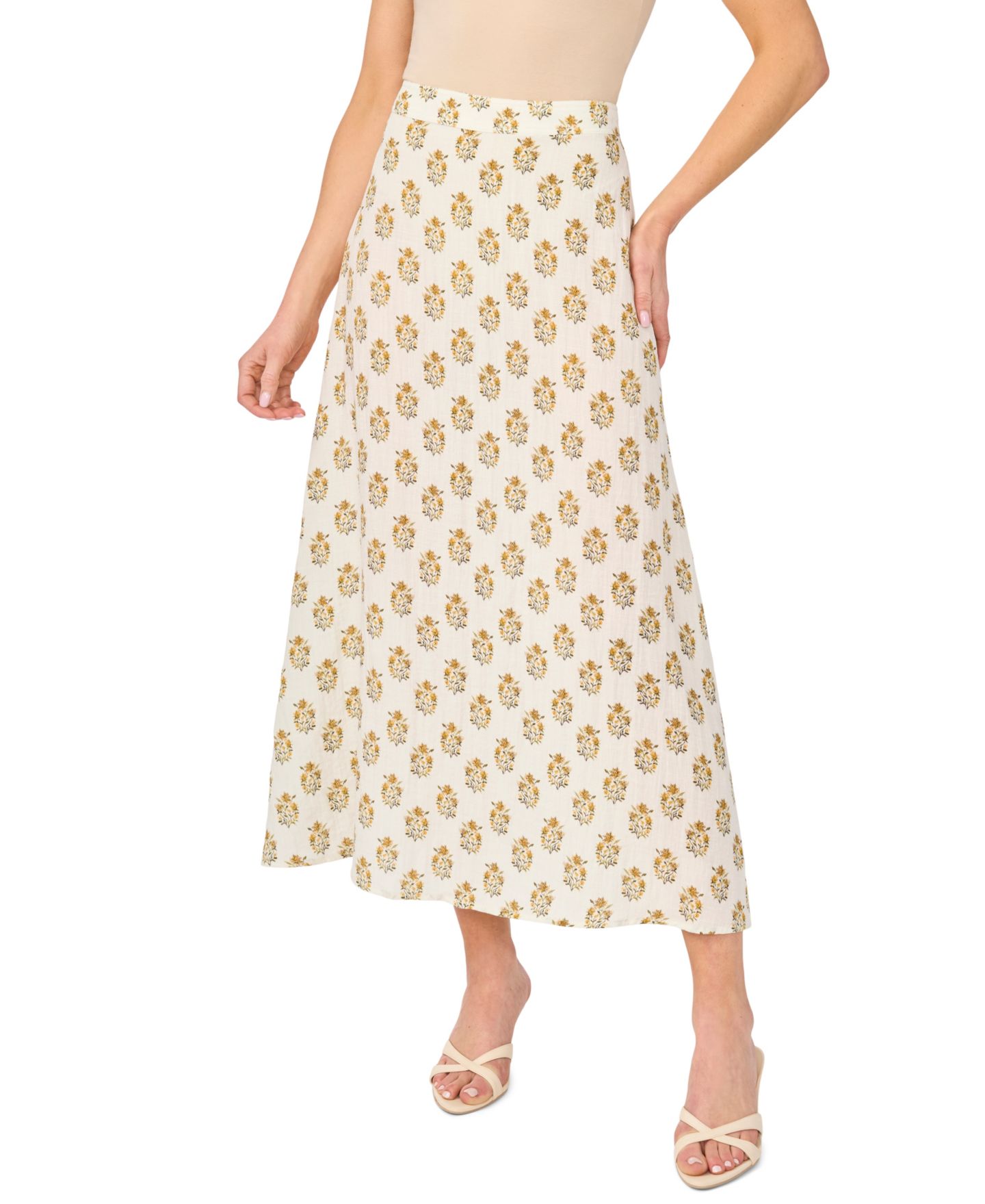 Женская юбка CeCe Printed Zippered A-Line, цвет: Слоновая кость — фото 1