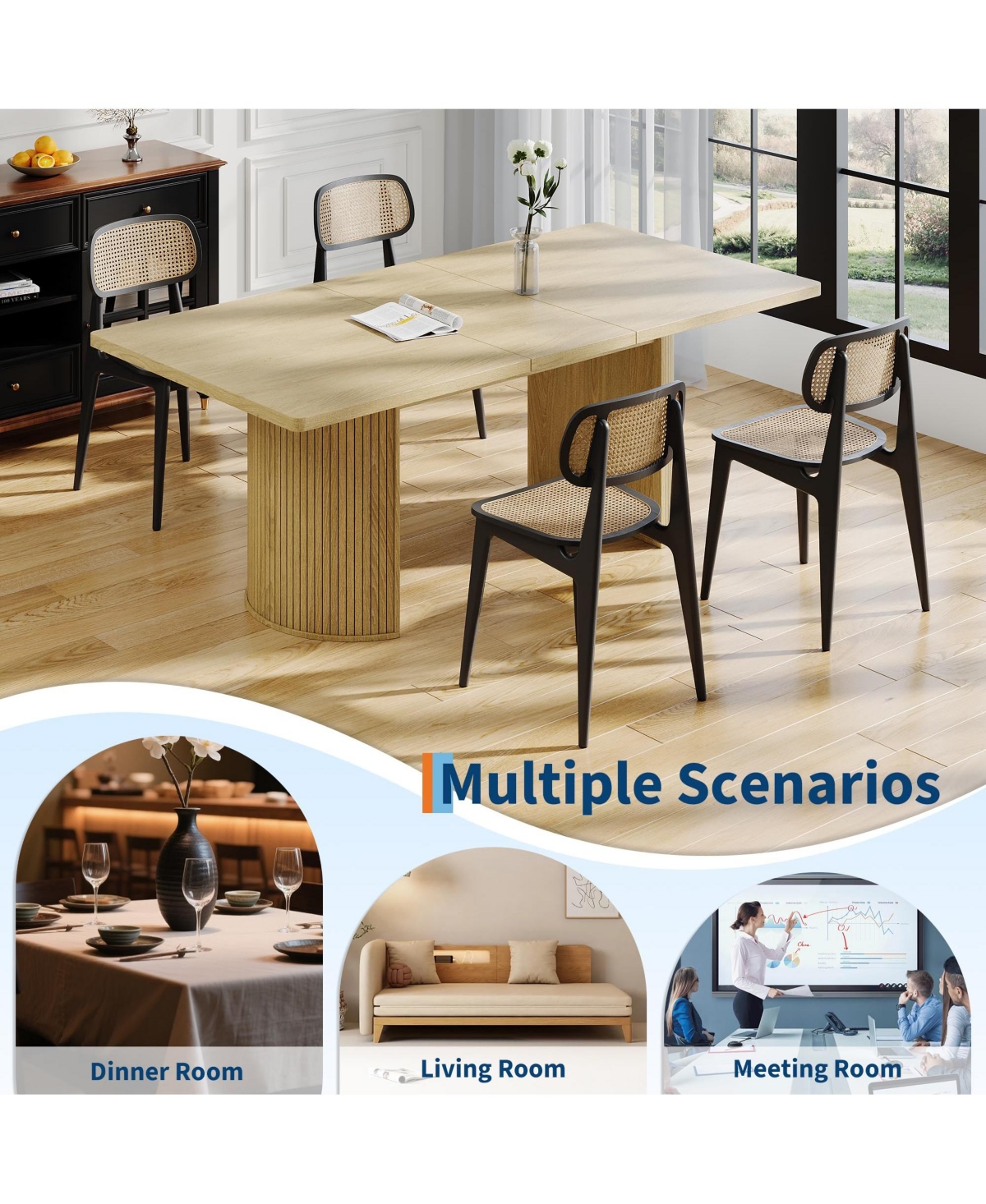 homfan 70.8 Inch Dining Table for 4-6, Modern Kitchen Table with Semi-Cylindrical Base, Wood Table for Dining Room Living Room