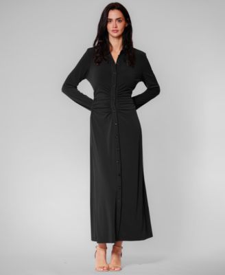 Women's Long-Sleeve Collared Midi Dress