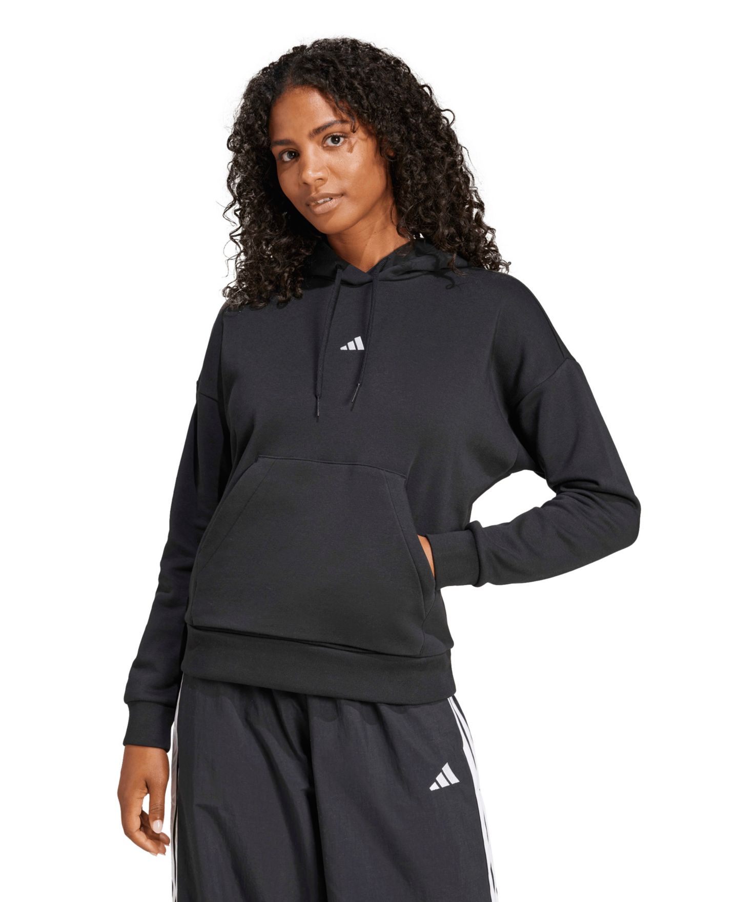 Женское худи adidas Essentials Long-Sleeve Logo, цвет: Чёрный / Белый — фото 3