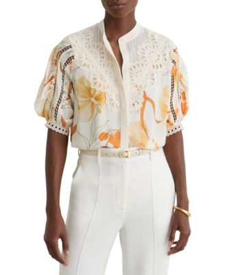 Women's Floral-Print Lace-Trim Shirt