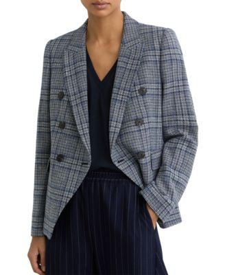 Women's Double-Breasted Check Cotton-Linen Blazer