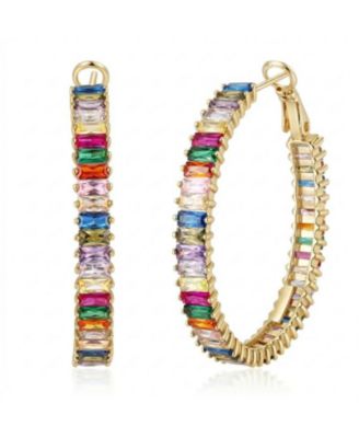 Elegant Emerald-Cut CZ Snap Hinge Hoop Statement Earrings