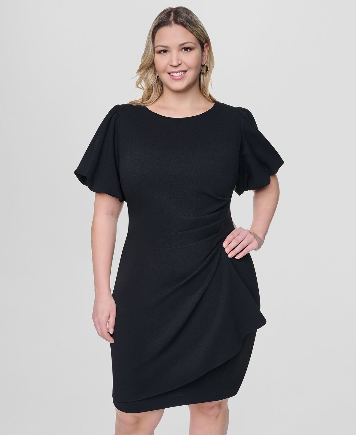 DKNY Plus Size Jewel Neck Bubble-Sleeve Sheath Dress view 3 — MAYCSS fashion products