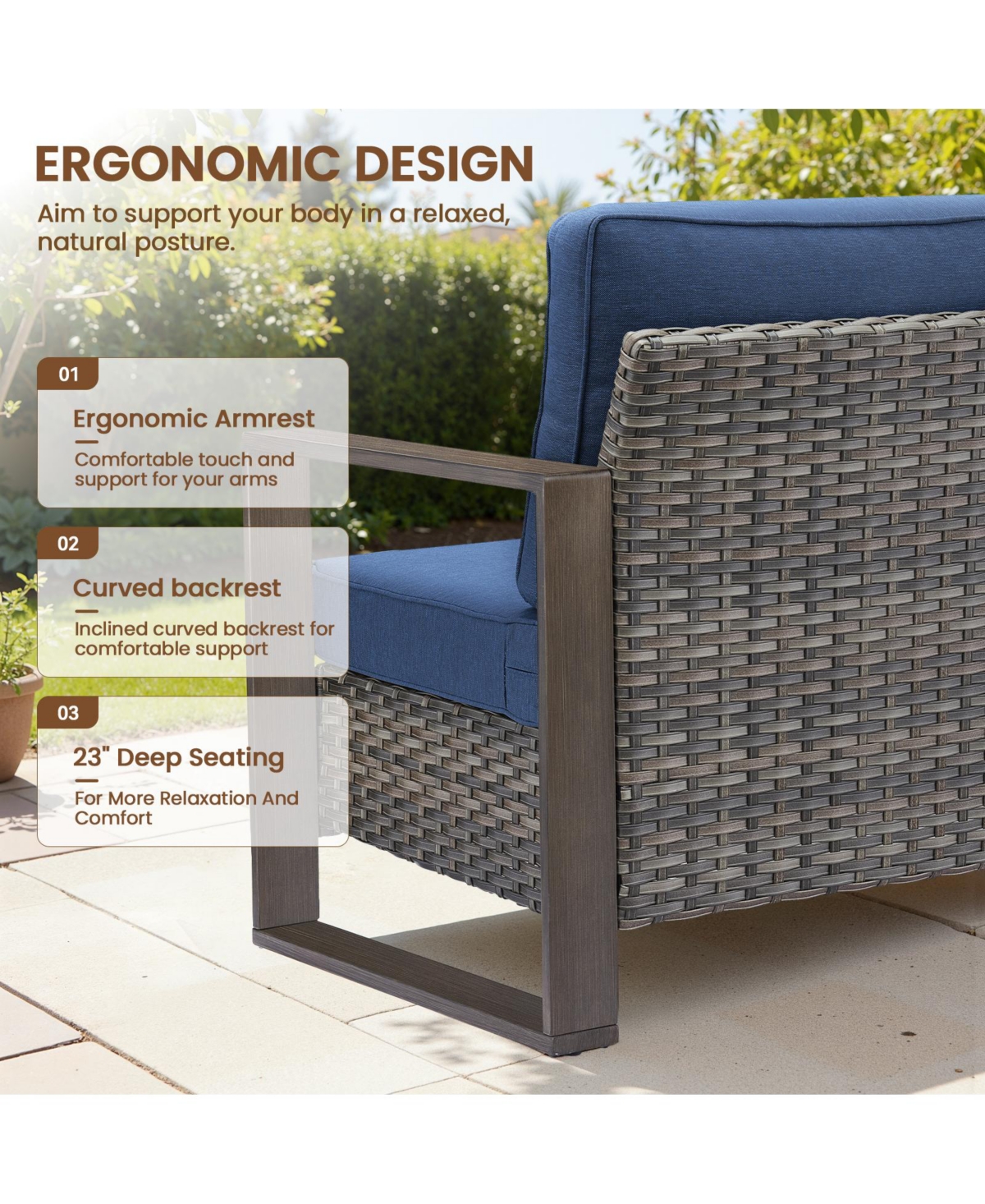 Pocassy Patio Couch with High Back, 75" Outdoor 3 Seats Sofa, All Weather Pe Wicker 4-inch Cushion