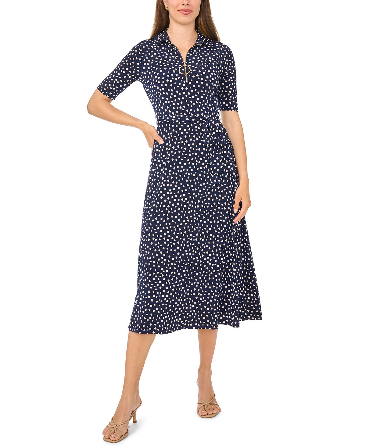 MSK Women's V-Neck Collar and Trim Midi Dress view 1 — MAYCSS fashion products