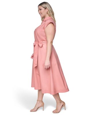 calvin klein pink dress macys Women's Textured Tiered Midi Dress