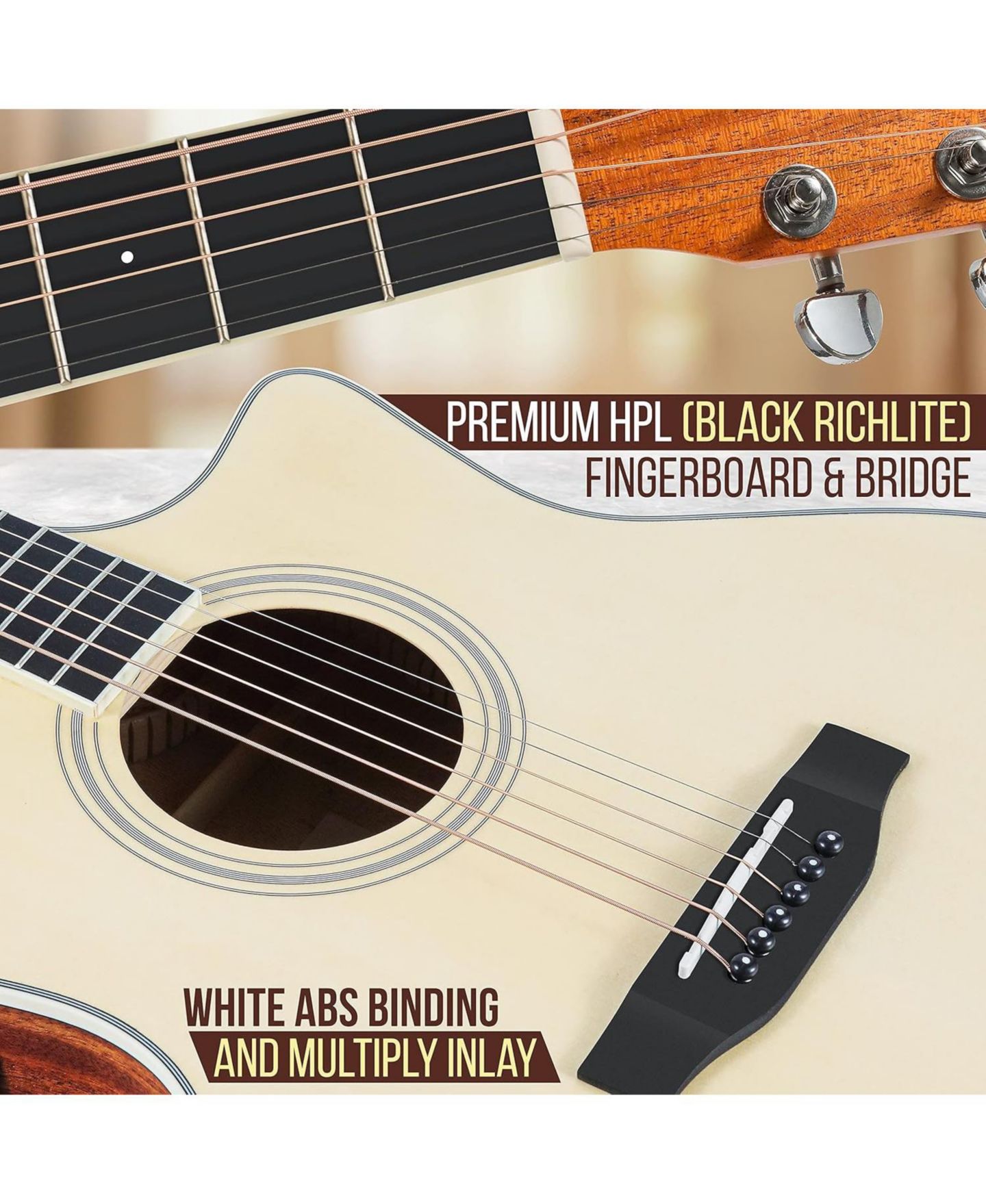 Детские игрушки Pyle 41" Electric Acoustic Guitar Kit - Full Size Dreadnought Cutaway with Spruce Top, Gig Bag, Strap, Picks and Extra Steel Strings, цвет: Коричневый — фото 5