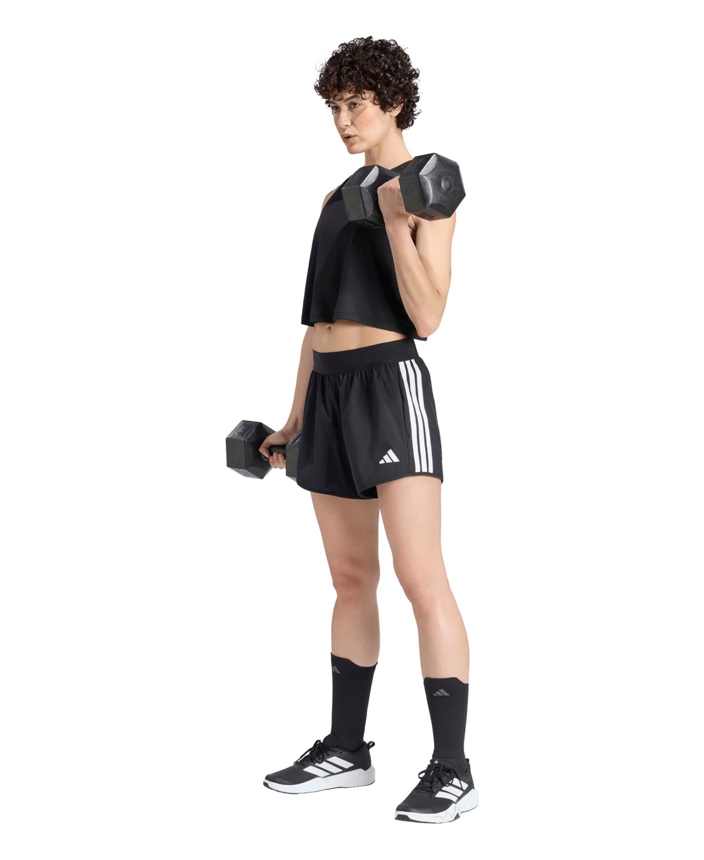 Женские шорты adidas Pacer Workout Flex 3-Stripes Training, цвет: Чёрный / Белый — фото 2