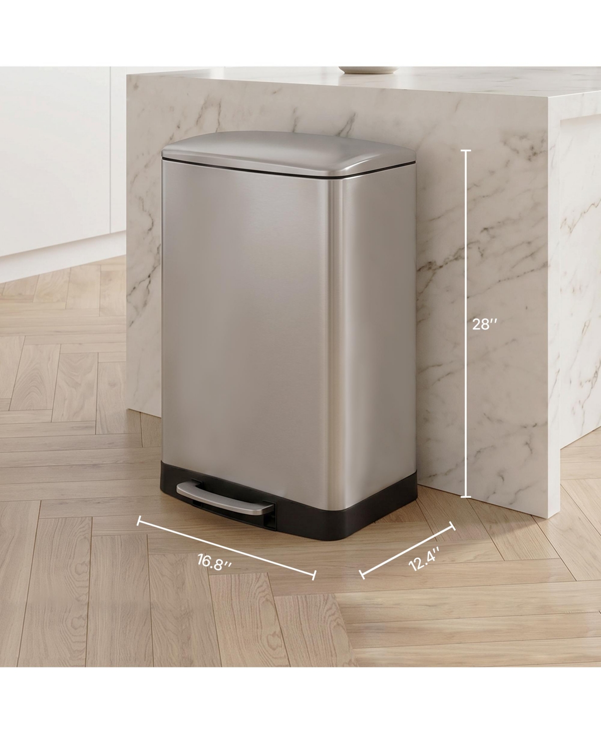 Mega Casa 13 Gal./50 Liter Stainless Steel Rectangular Step-on Trash Can for Kitchen