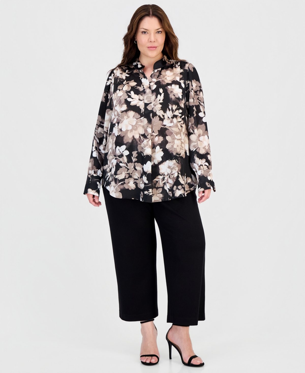 Anne Klein Plus Band-Collar Popover Blouse