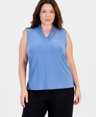 Plus Size Smocked V-Neck Sleeveless Top