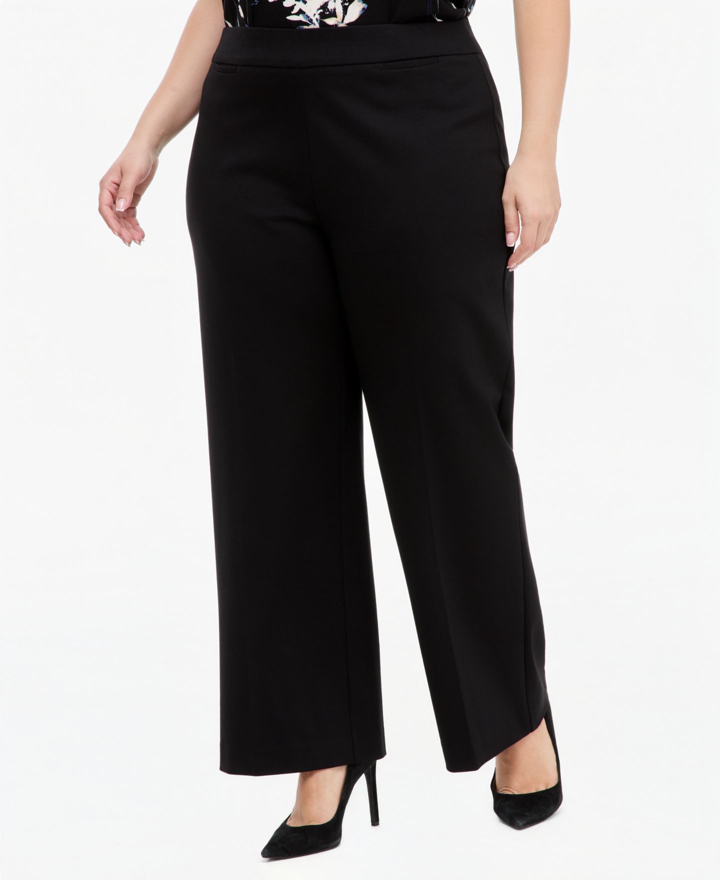 Женские брюки Anne Klein Essentials Plus Size Pull-On Wide-Leg, цвет: Чёрный — фото 2