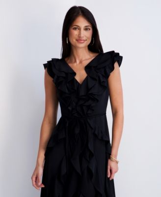 macy's black ruffle dress Women's Black Ruffle Maxi Dresses