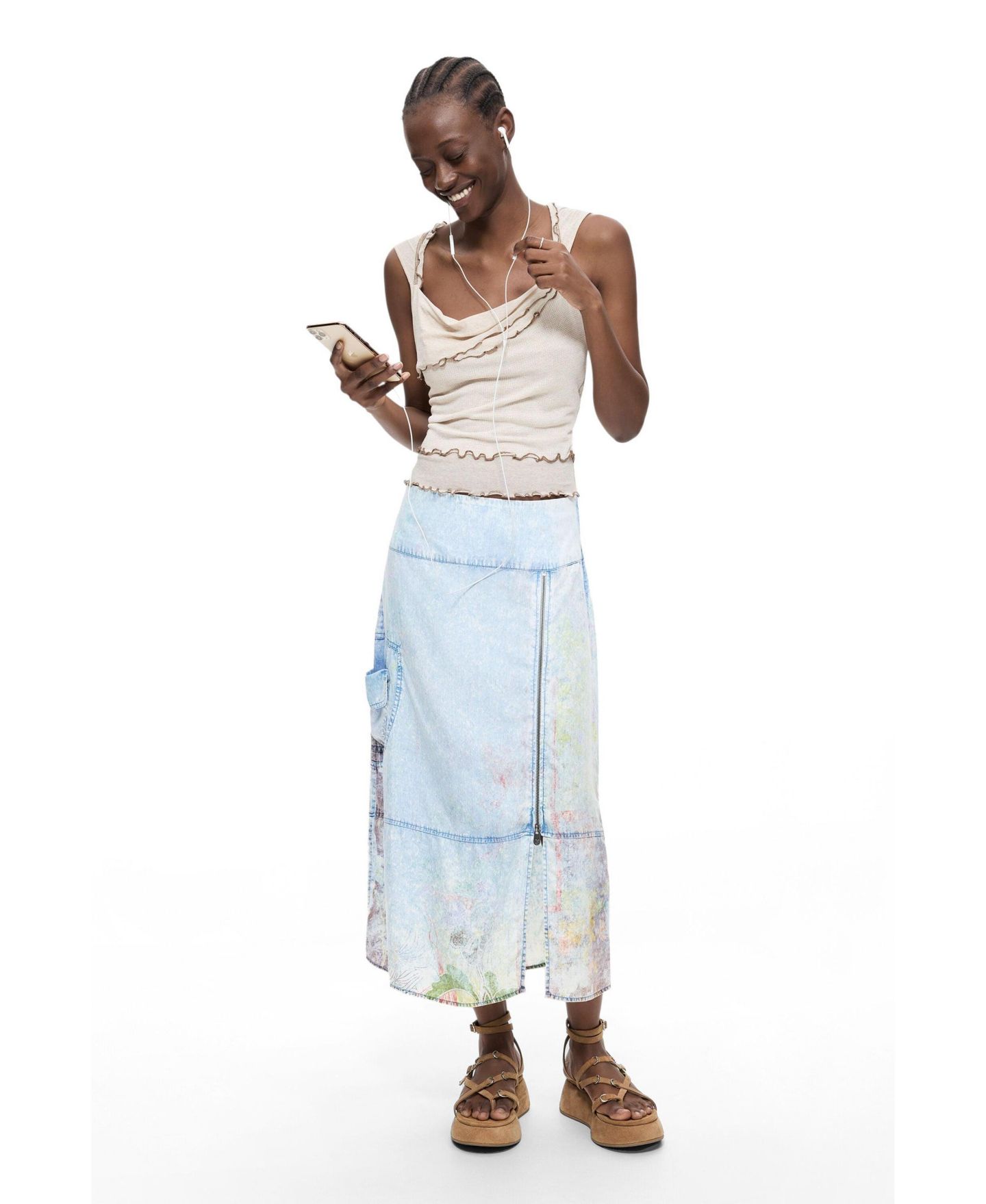 Женская юбка Desigual Midi lyocell denim, цвет: Светлый синий — фото 2