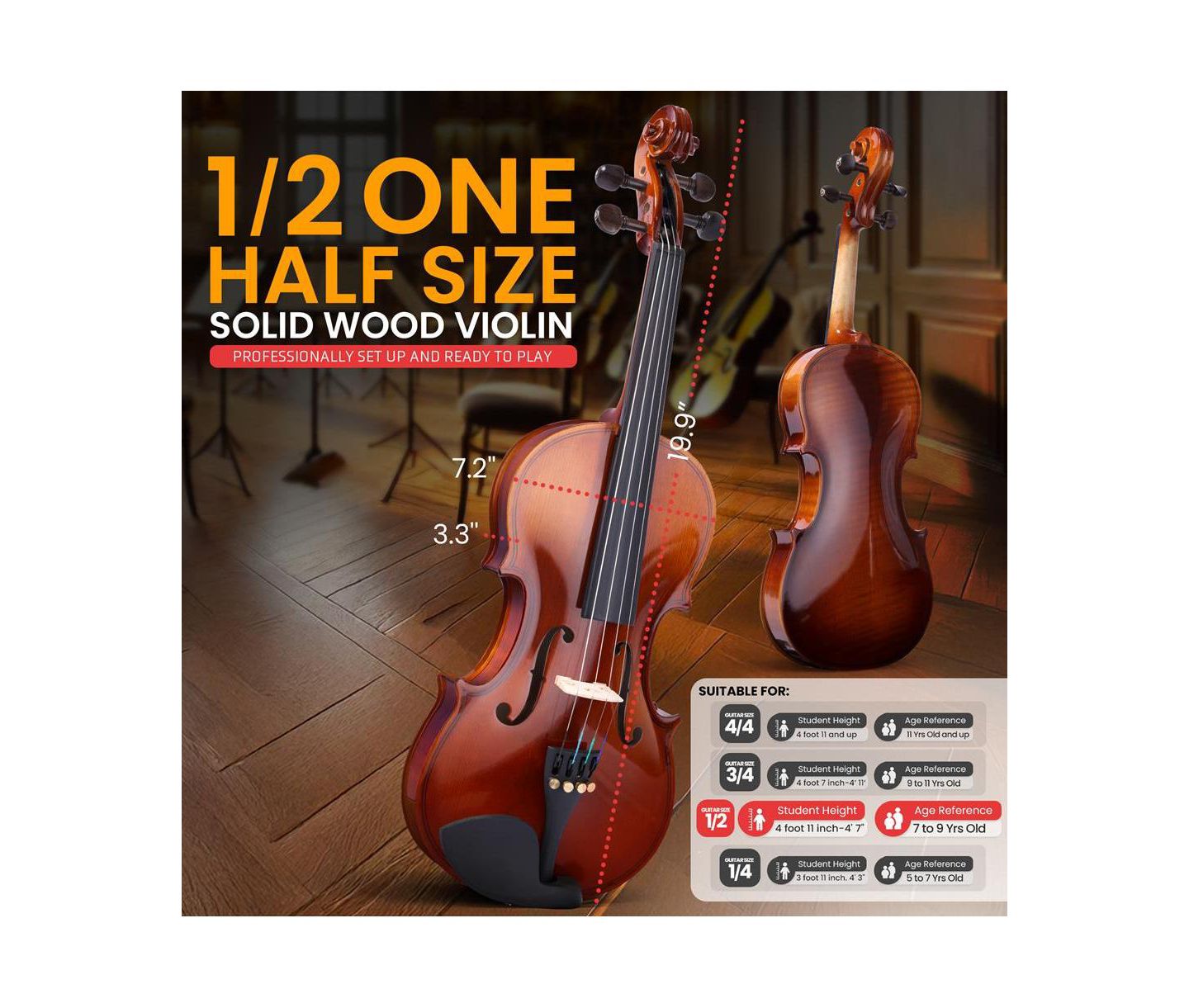 Детские игрушки Pyle 1/2 Size Beginner Violin Starter Kit, Ages 7+ — фото 3