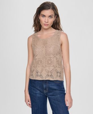 Women's Sleeveless Crochet Square Knit Tank Sweater