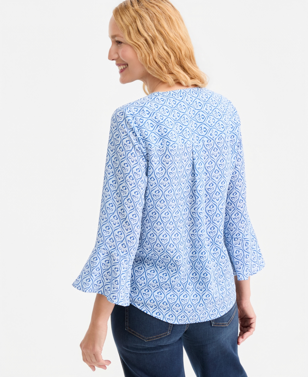 Style & Co Women's Printed Pintuck Ruffle Sleeve Top, Macy's Exclusive
