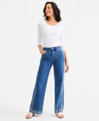 Women's Printed High-Rise Five-Pocket Wide-Leg Jeans