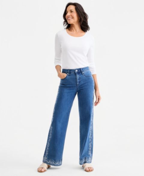 Женские джинсы Style & Co Printed High-Rise Five-Pocket Wide-Leg, цвет: Варёный
