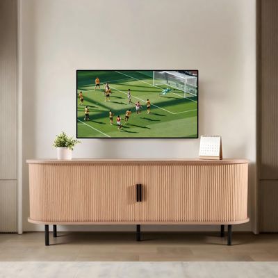 TV Stand Boho Entertainment Center for TVs Up to 58 Inch with Rolling Door