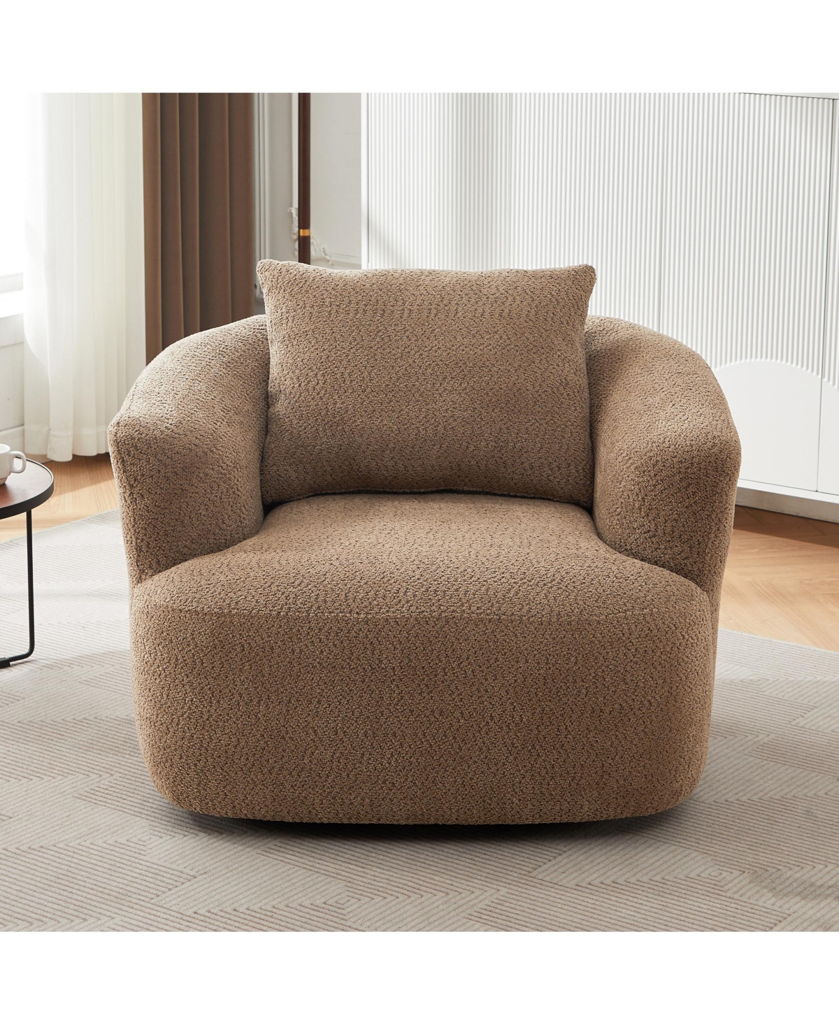 Rainsken 360degree(s) Swivel Sofa Chair, 38.2" Upholstered Barrel Chair with Deep Seating and a Throw Pillow for Living Room, Bedroom