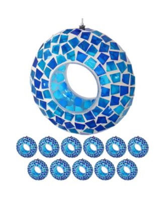 Outdoor Garden Patio Round Glass with Mosaic Design Hanging Fly-Through Bird Feeder - 6" - Set of 12
