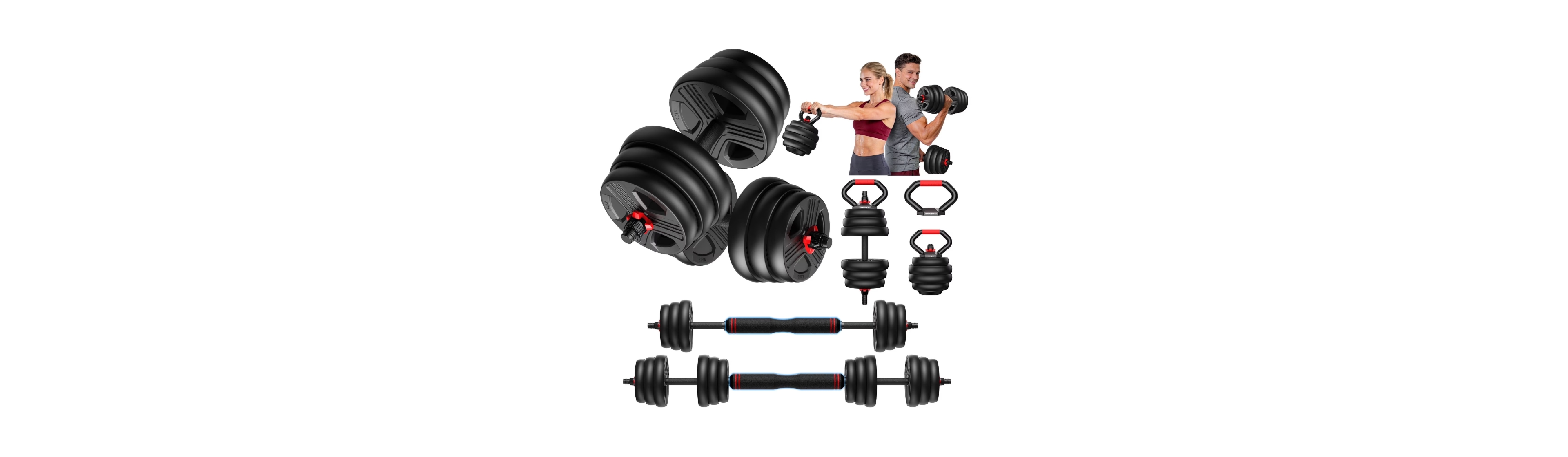 Fed Fitness Adjustable 5 in 1 Free Weights Set, Dumbbell Set, Convertible to Barbell, Kettlebell