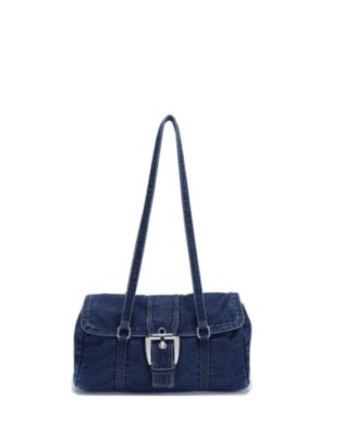 Denva Denim Baguette Shoulder Bag for Women East West Handbag Buckle Detail Casual Chic Everyday Purse