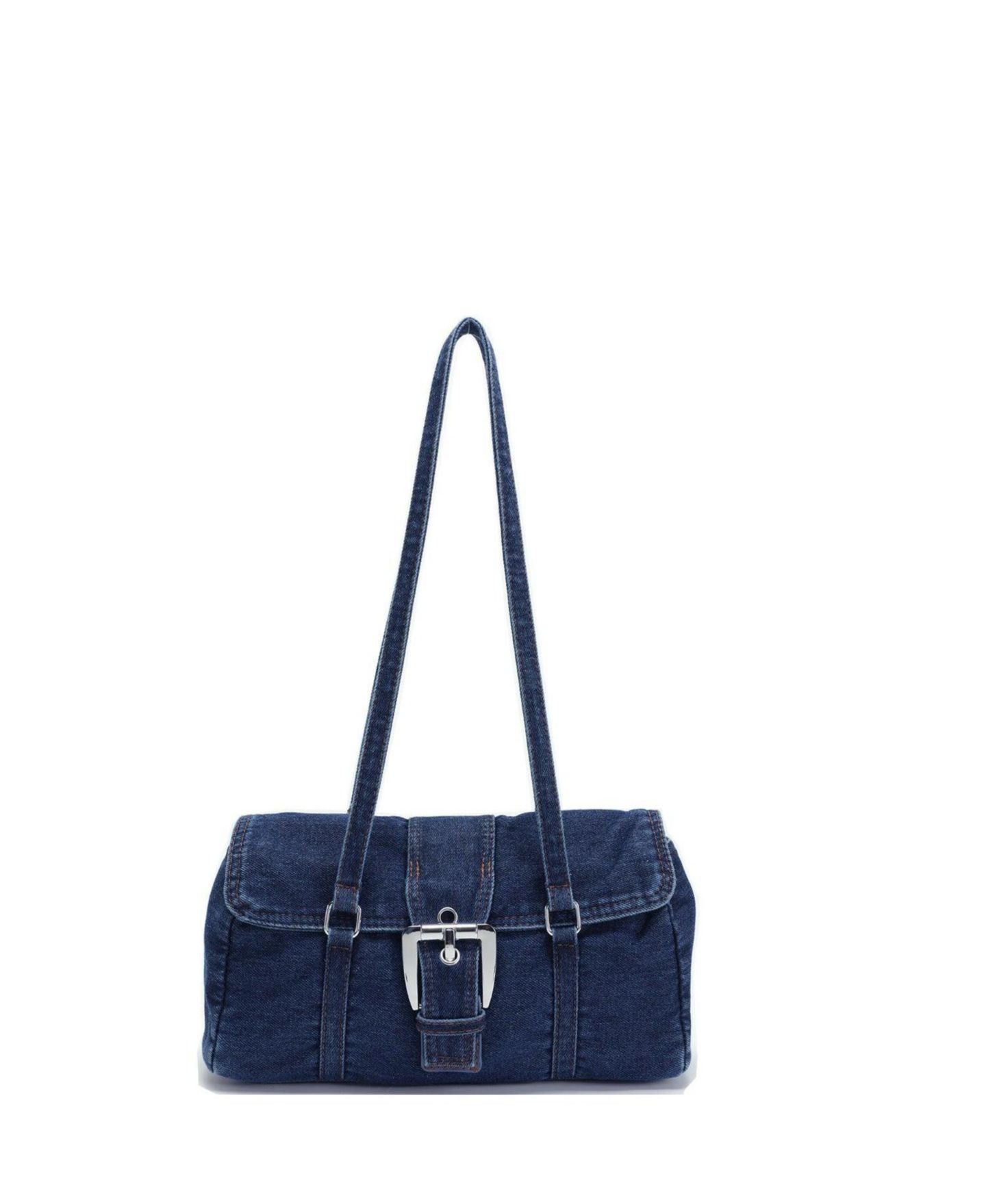 Женская сумка SUSU Denva Denim Baguette Shoulder for Women East West Handbag Buckle Detail Casual Chic Everyday Purse, цвет: Тёмная варка джинсовый / Индиго синий — фото 1