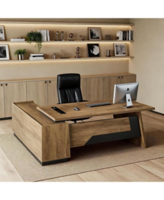 Modern Executive Desk with Drawers and Printer Shelf Configurable Length 70.8" or 78.7