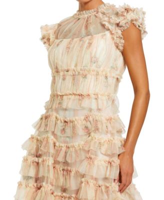 floral print mini dress Strapless Short Prom Dress with Blue Floral Print Ivory/Blue/Print / 8