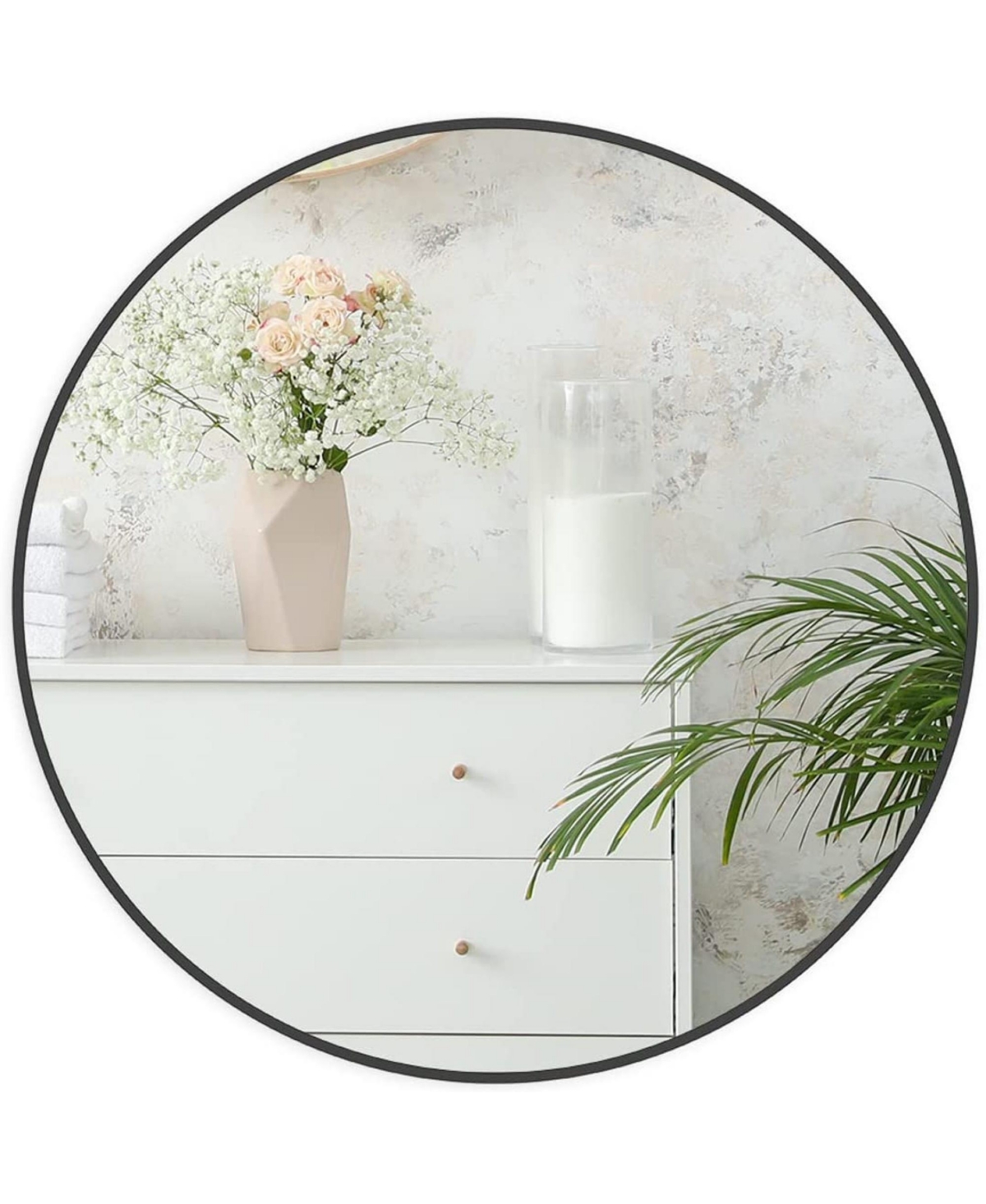 Rainsken Round Bathroom Mirror, 24 Inch Wall Mounted Shatterproof Hd Glass Mirror with Metal Frame for Bathroom