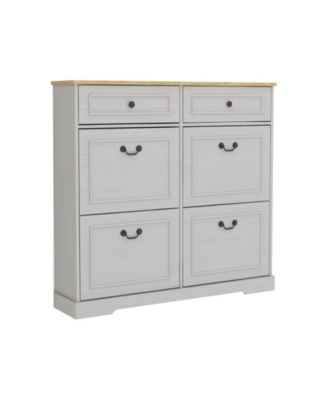 Storage Cabinet with 2 Drawers Shoe 4 Flip-Drawers and Adjustable Shelf