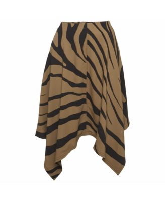Women's Zebra Print Crepe Asymmetric Skirt