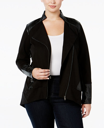 Melissa McCarthy Seven7 Plus Size Faux-Leather-Trim Moto Jacket