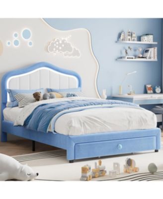 Full Upholstered Bed with LED And Storage Drawer