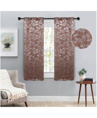 Leaves Machine Washable Room Darkening Blackout Curtains, Set of 2