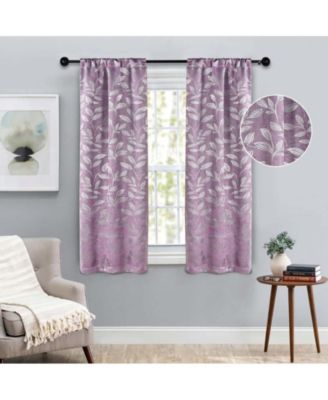Leaves Machine Washable Room Darkening Blackout Curtains, Set of 2